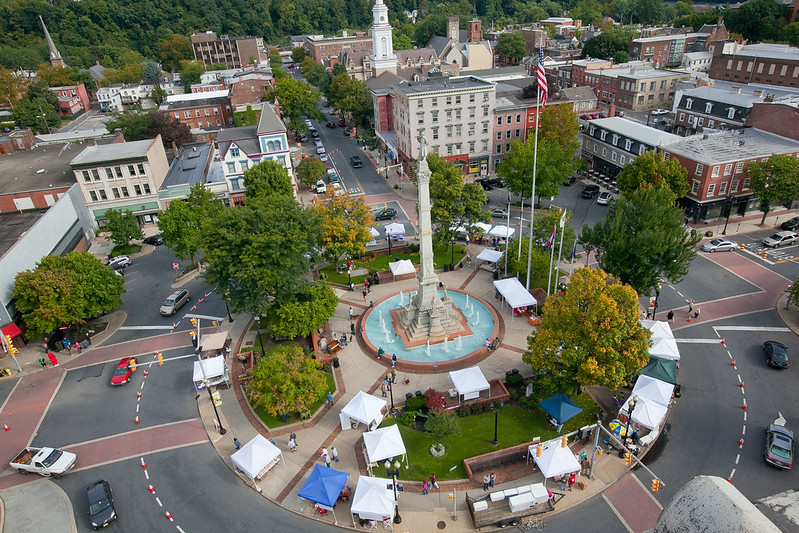 overhead look at Easton's Center Square