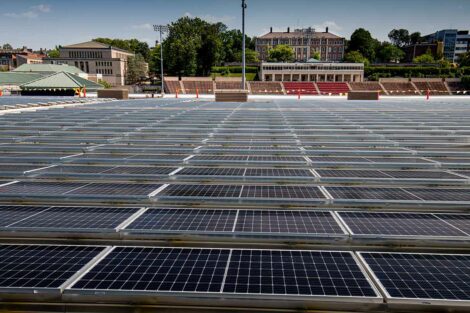 solar panel construction on Kirby Sports Center roof